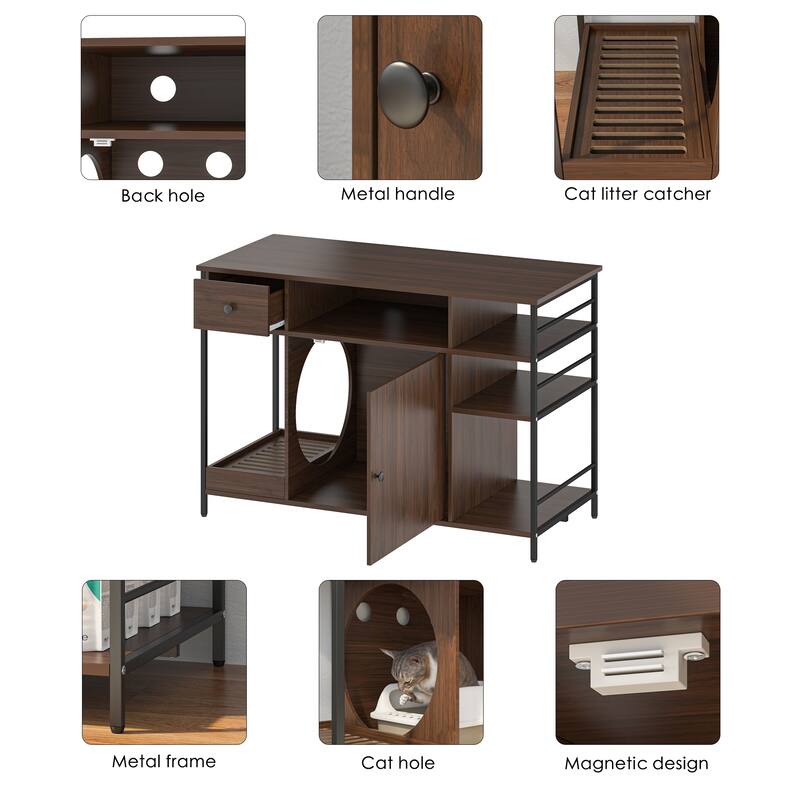 42.5" Functional Cat Litter Box Enclosure with Cat Door Console Table